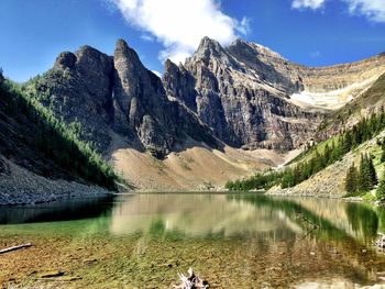 Scenic view of lake louise and mountains