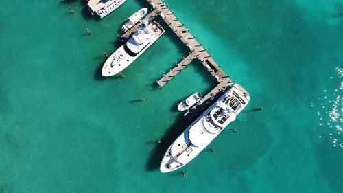 Directly above shot of yachts moored in sea