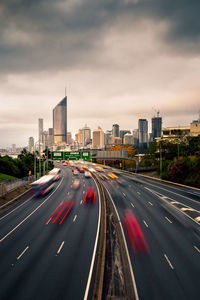 Light trails on road in city