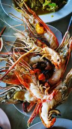 High angle view of crab in plate