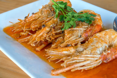 High angle view of meal served in plate