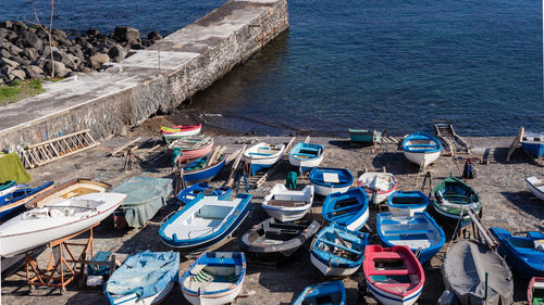 View of some colorful boats aground