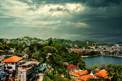 High angle view of townscape against sky