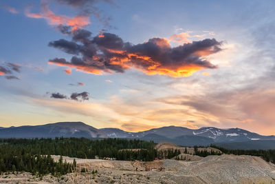 Scenic view of mountains against sky during sunset