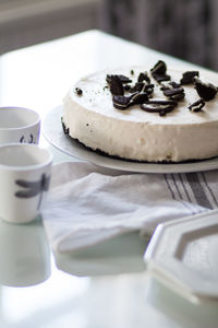 Close-up of cake in plate on table