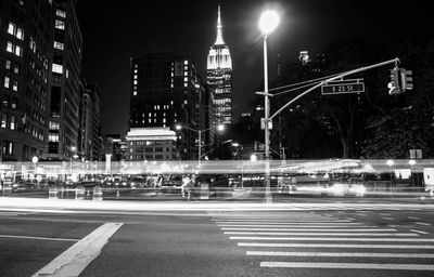 Light trails on city street at night