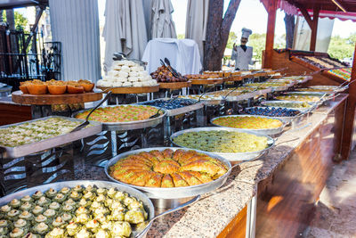 Various vegetables for sale at market stall