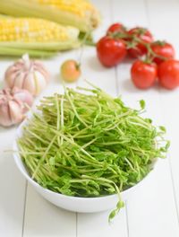 High angle view of vegetables in bowl on table