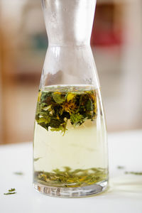 Close-up of drinking glass on table