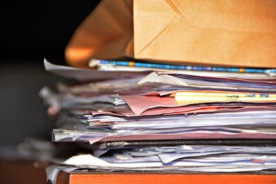 Close-up of documents on table