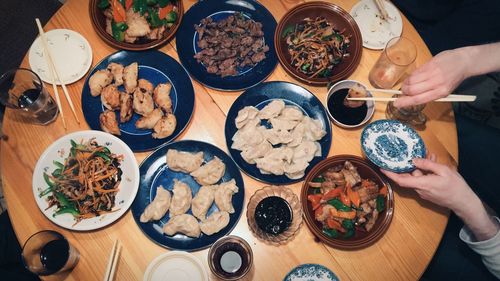 High angle view of food on table