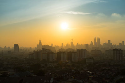 View of cityscape at sunset