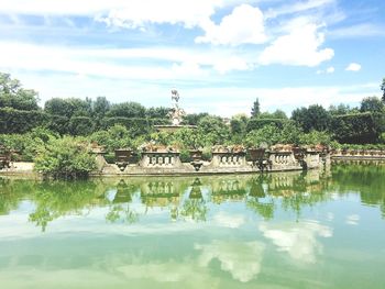 Scenic view of lake against cloudy sky