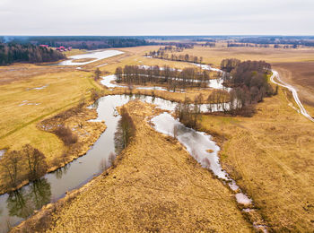 High angle view of river along landscape