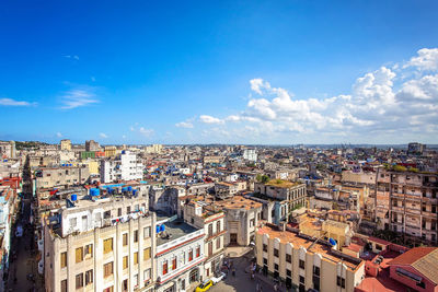 High angle shot of townscape against sky