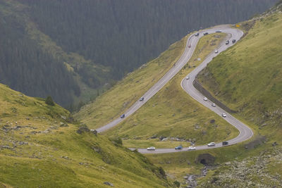 High angle view of winding road on mountain