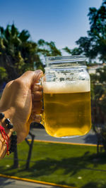 Close-up of beer glass