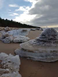 Scenic view of beach against sky during winter