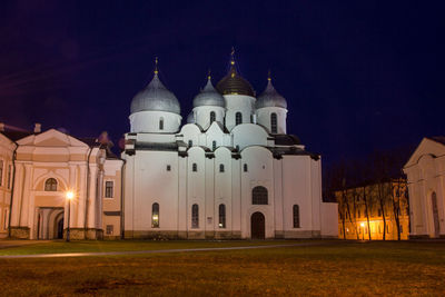 View of illuminated cathedral at night