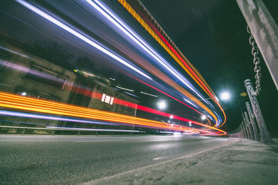 Light trails on road at night