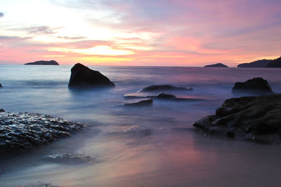 Scenic view of sea against sky during sunset