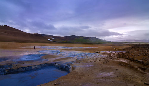 Scenic view of lake against cloudy sky