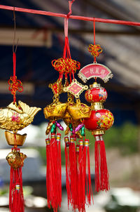 Close-up of chinese lanterns hanging in temple