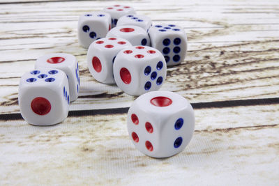 Dice on wooden table