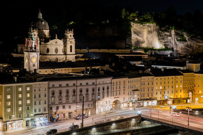 View of illuminated buildings at night