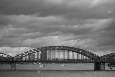 Bridge over river against cloudy sky