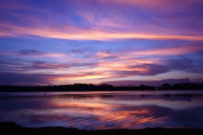 Scenic view of lake at sunset