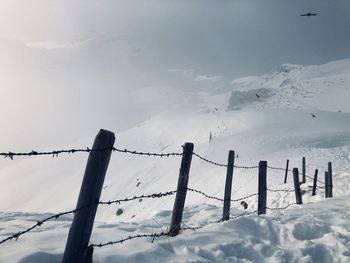 Scenic view of snow covered mountains against sky