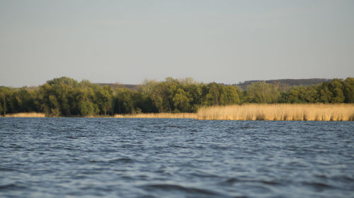 Scenic view of lake against clear sky