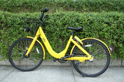 Bicycle parked in grass