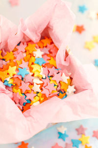 Close-up of colorful star confetti