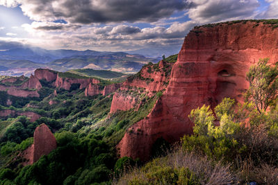 Scenic view of mountain against cloudy sky