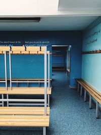 Empty benches in building