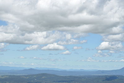 Scenic view of mountains against cloudy sky