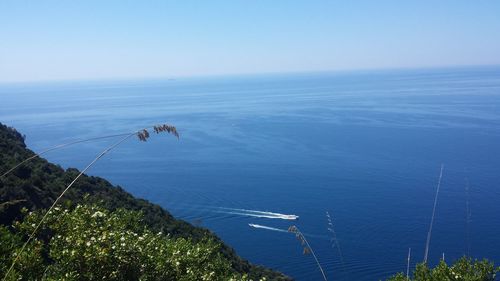 High angle view of sea against clear sky