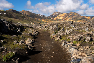 Colorful rhyolite mountains at landmannalaugar, iceland. laugavegur hiking trail in iceland