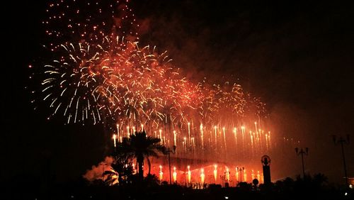 Firework display at night