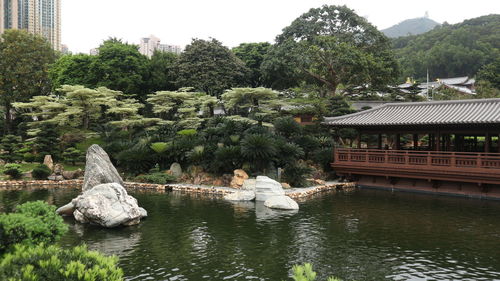 Scenic view of lake against trees