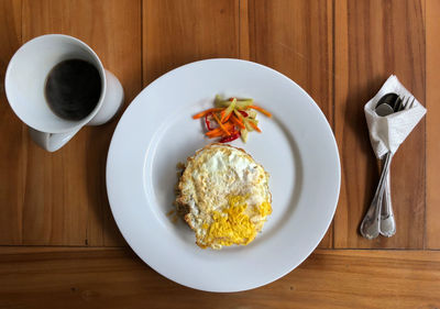 Directly above shot of breakfast served on table