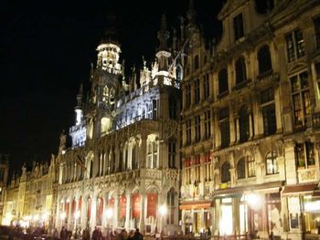 Low angle view of illuminated building at night