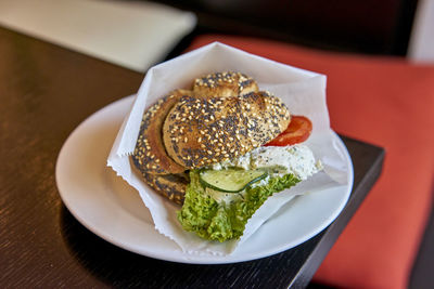 Close-up of food in plate on table