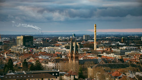 High angle view of townscape against sky