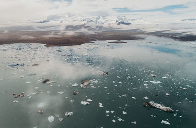 High angle view of swimming in sea