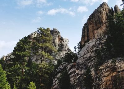 Low angle view of rock formations against sky