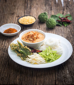 High angle view of food on table