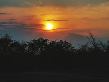 Scenic view of silhouette trees against sky during sunset